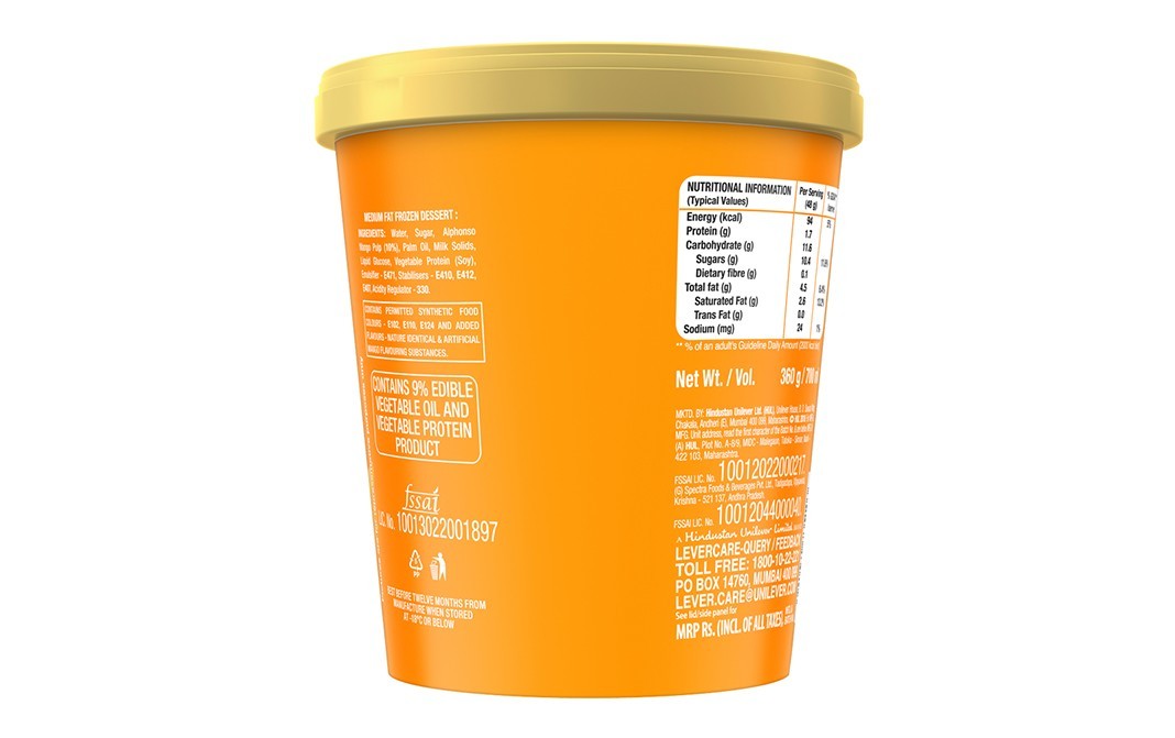 Kwality Walls So Alphonso Mango Only Pulp no Fiction   Cup  700 millilitre